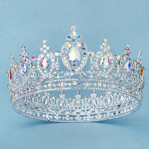 Miallo Silver AB stone Women Crystal Headdress Prom Pageant Full Round Circle Crowns Vintage Baroque Tiara Crowns TS-J3148