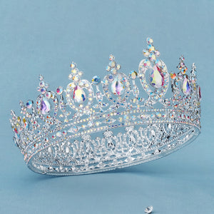 Miallo Silver AB stone Women Crystal Headdress Prom Pageant Full Round Circle Crowns Vintage Baroque Tiara Crowns TS-J3148