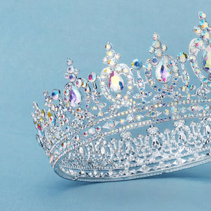 Miallo Silver AB stone Women Crystal Headdress Prom Pageant Full Round Circle Crowns Vintage Baroque Tiara Crowns TS-J3148