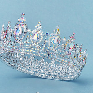 Miallo Silver AB stone Women Crystal Headdress Prom Pageant Full Round Circle Crowns Vintage Baroque Tiara Crowns TS-J3148