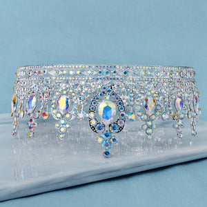 Miallo Silver AB stone Women Crystal Headdress Prom Pageant Full Round Circle Crowns Vintage Baroque Tiara Crowns TS-J3148