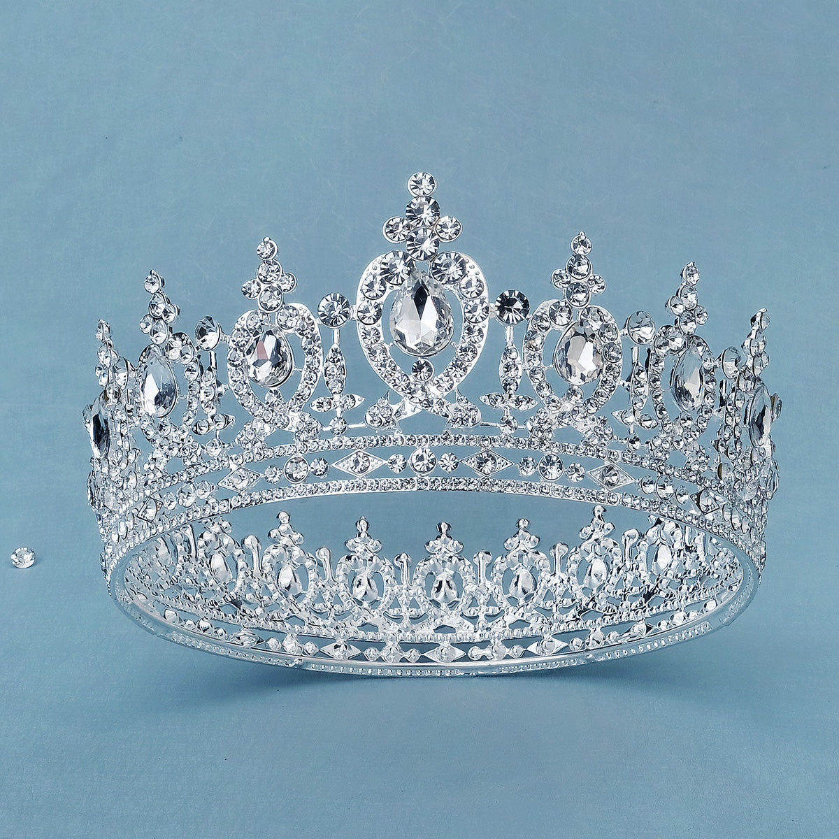 Miallo Silver AB stone Women Crystal Headdress Prom Pageant Full Round Circle Crowns Vintage Baroque Tiara Crowns TS-J3148