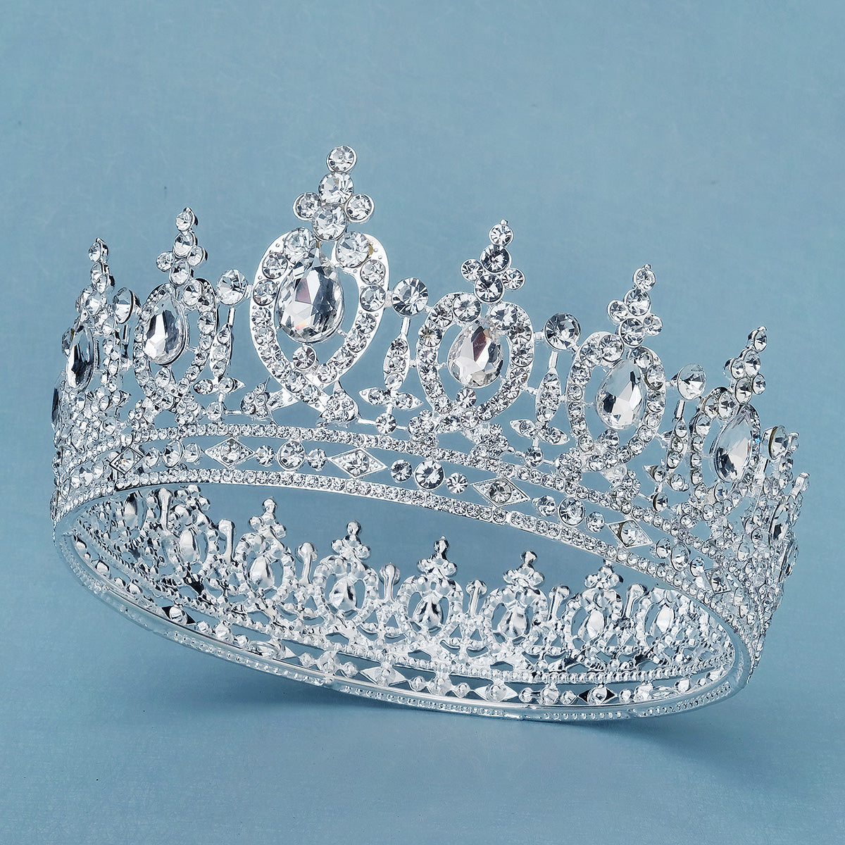 Miallo Silver AB stone Women Crystal Headdress Prom Pageant Full Round Circle Crowns Vintage Baroque Tiara Crowns TS-J3148