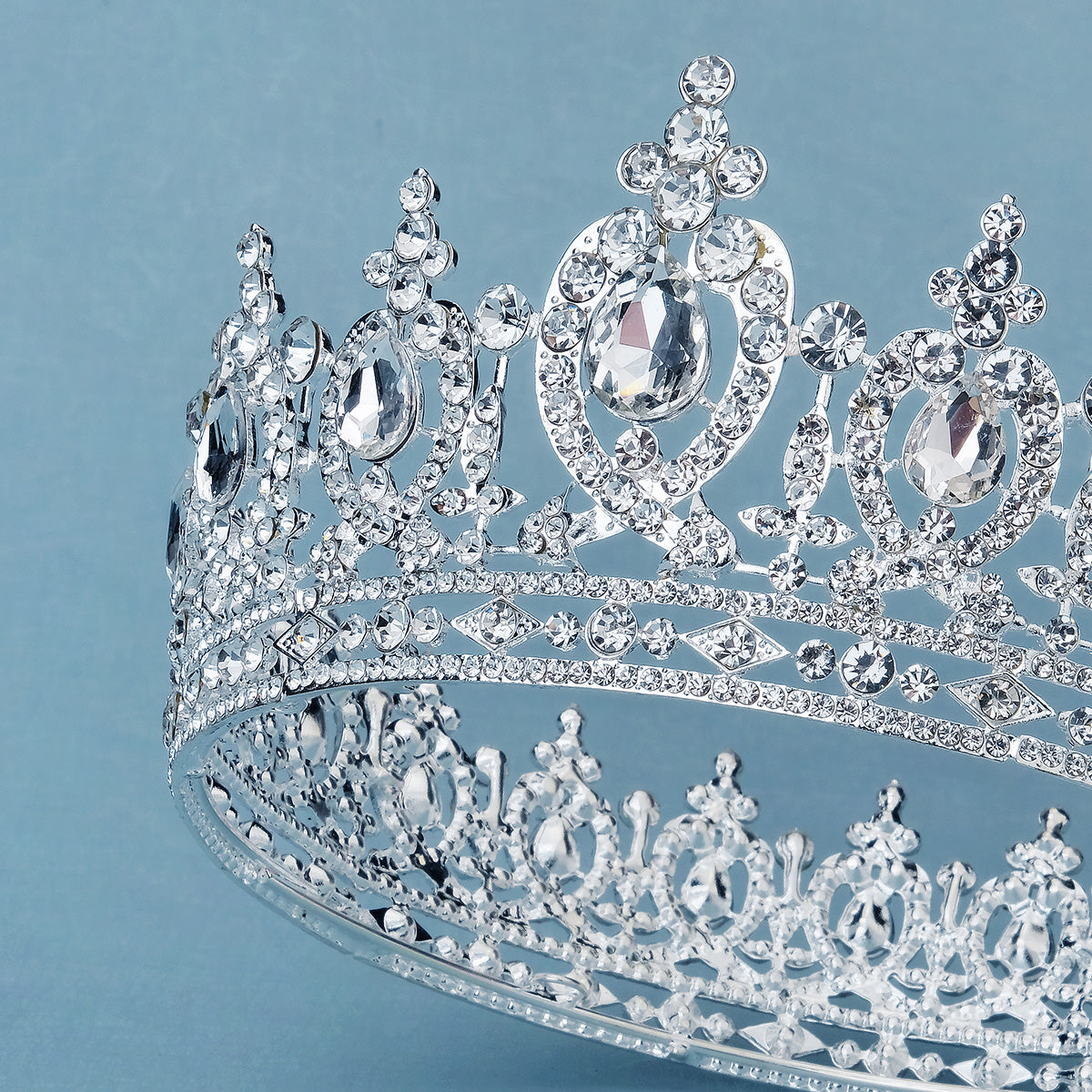Miallo Silver AB stone Women Crystal Headdress Prom Pageant Full Round Circle Crowns Vintage Baroque Tiara Crowns TS-J3148