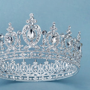 Miallo Silver AB stone Women Crystal Headdress Prom Pageant Full Round Circle Crowns Vintage Baroque Tiara Crowns TS-J3148