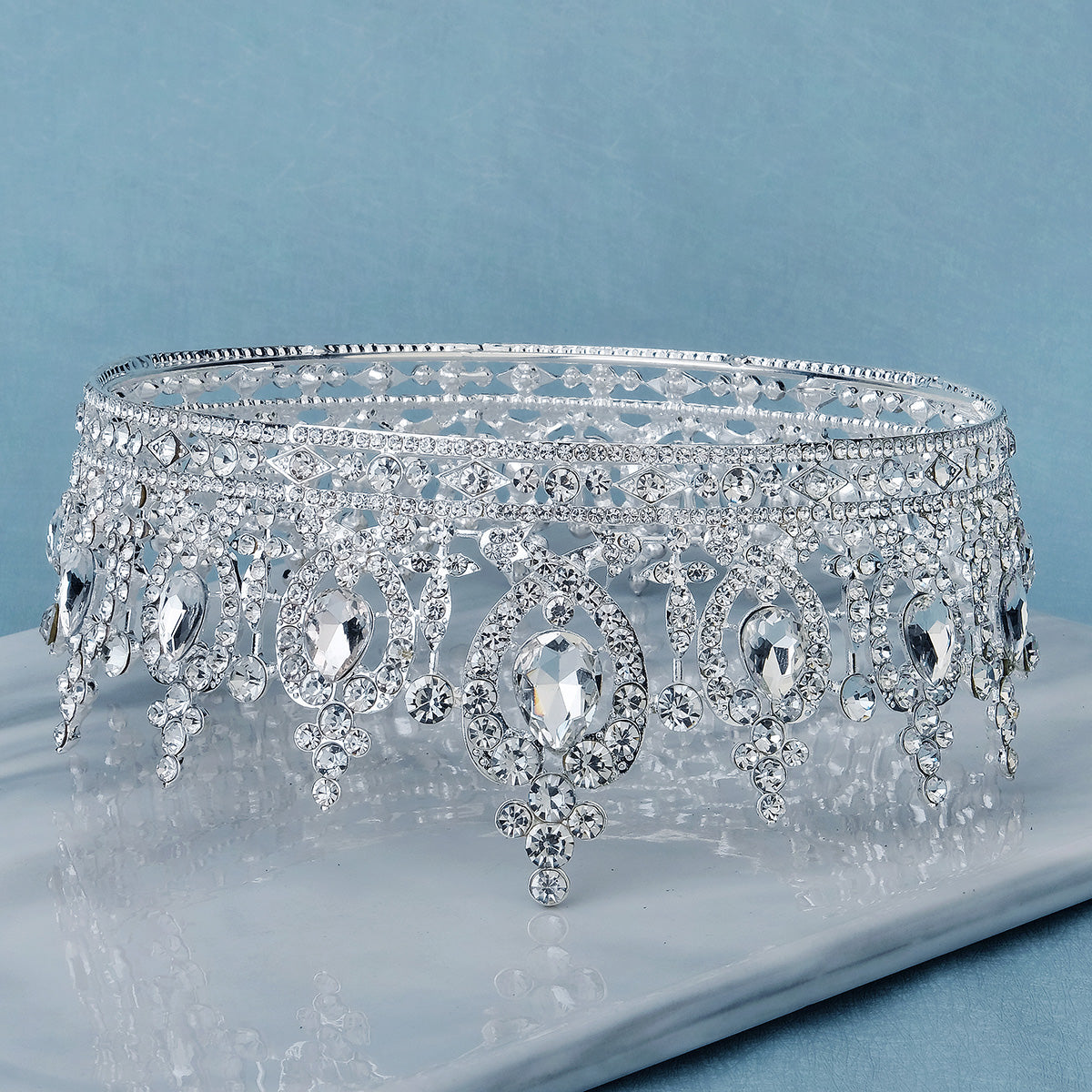 Miallo Silver AB stone Women Crystal Headdress Prom Pageant Full Round Circle Crowns Vintage Baroque Tiara Crowns TS-J3148