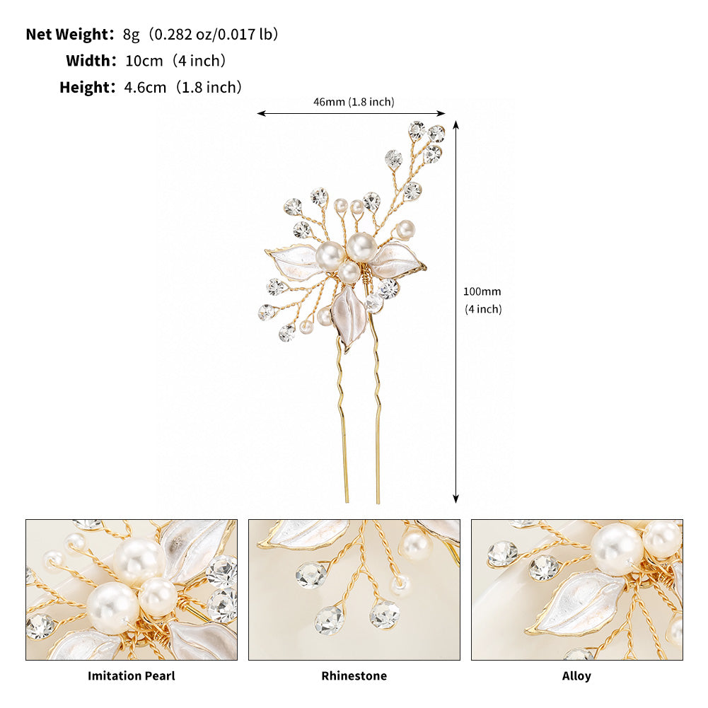 Miallo Exquisite Simple alloy leaf and Crystal Hair Pins(3 pcs/pak) Bridal Wedding Pearl daily Shiny lady Hair Accessories HS-J2656