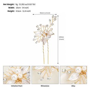Miallo Exquisite Simple alloy leaf and Crystal Hair Pins(3 pcs/pak) Bridal Wedding Pearl daily Shiny lady Hair Accessories HS-J2656