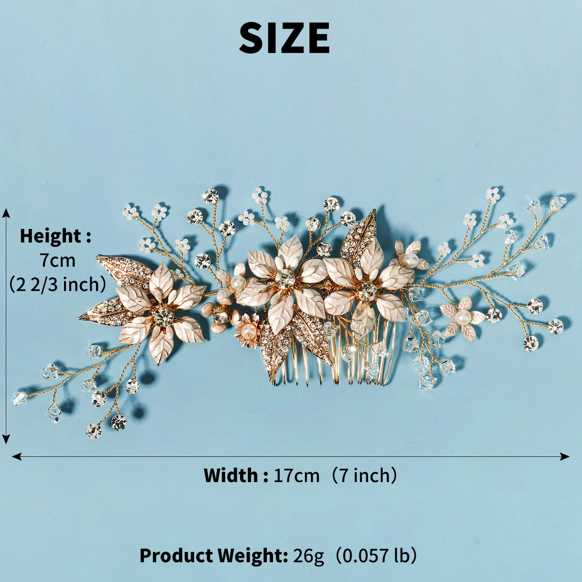 Miallo Gold Metal Flower With Rhinestones Leaves Crystal Floral Handmade Bridal Hair Clip Headpieces Hair Comb For Wedding HS-J6294