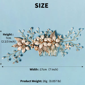 Miallo Gold Metal Flower With Rhinestones Leaves Crystal Floral Handmade Bridal Hair Clip Headpieces Hair Comb For Wedding HS-J6294