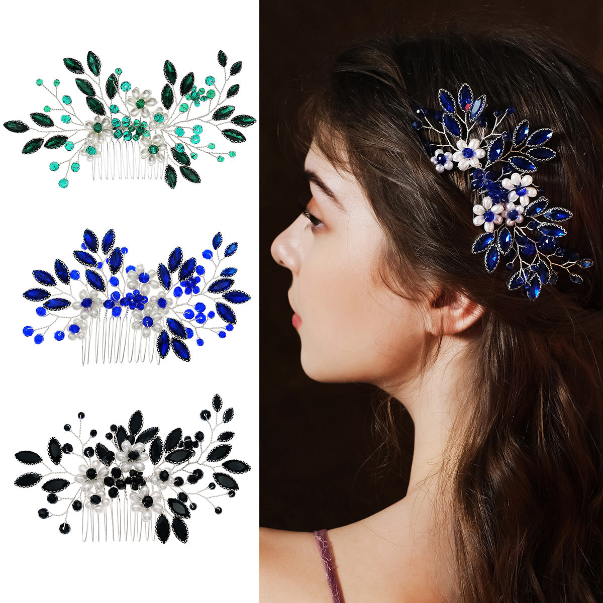 Miallo Exquisite Rhinestone Pearl Hair Comb Fashion Handmade Crystal Hair Accessories HS-J6869