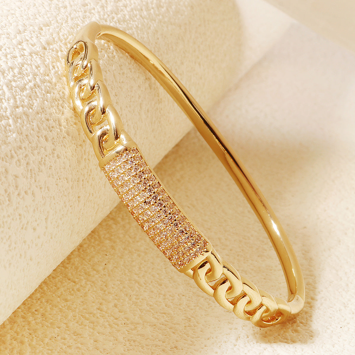 Miallo Unique Design Chain Pattern Bangle Shiny Copper Inlaid With Cubic Zircon Accessories BS-J5516G
