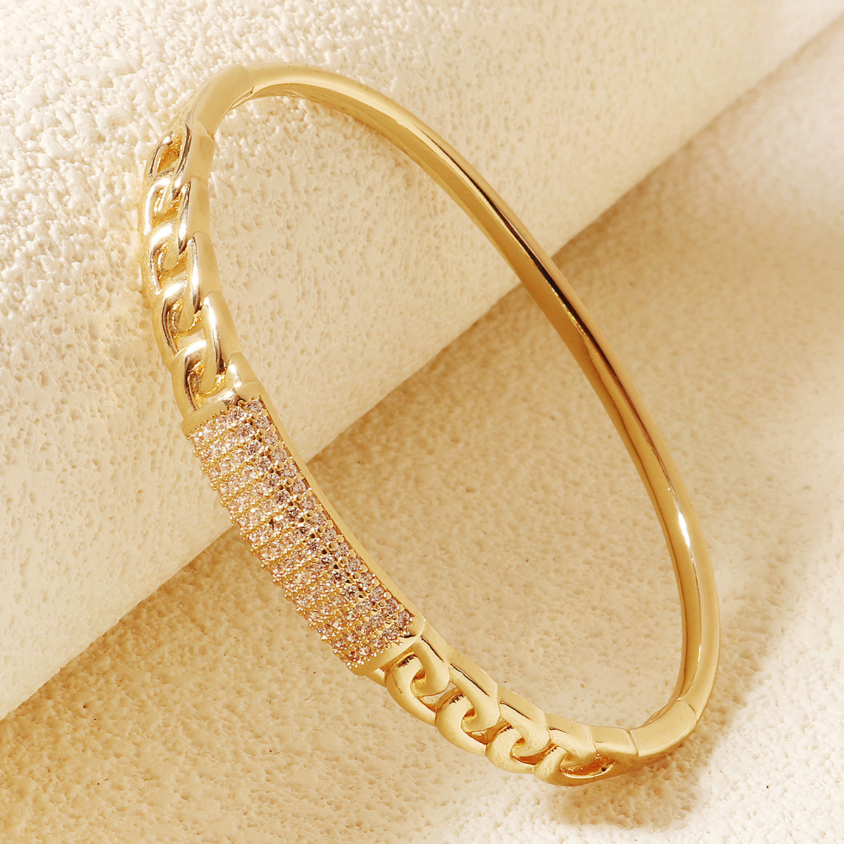 Miallo Unique Design Chain Pattern Bangle Shiny Copper Inlaid With Cubic Zircon Accessories BS-J5516G