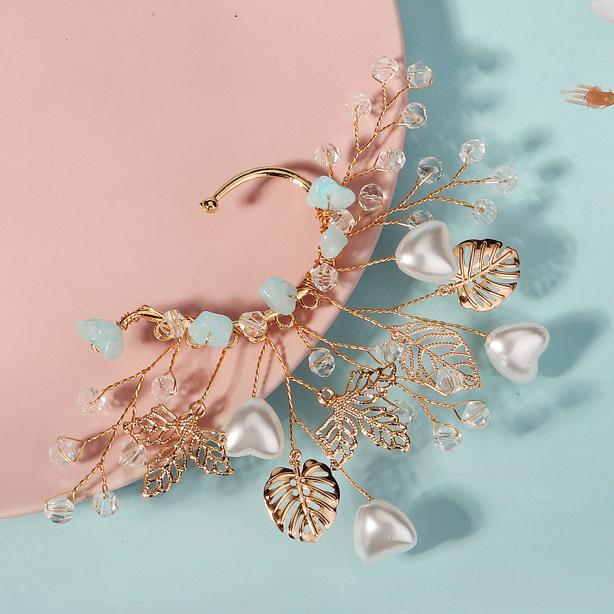 Miallo Elf Fairy Ears Handmade Earrings Creative Heart Shape Pearl Hollowed Flower Leaf Handcraft Ear Accessories ERS-J4285G