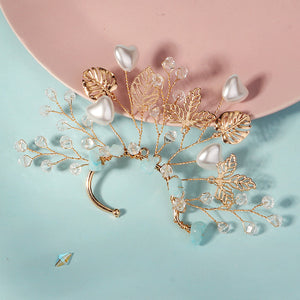 Miallo Elf Fairy Ears Handmade Earrings Creative Heart Shape Pearl Hollowed Flower Leaf Handcraft Ear Accessories ERS-J4285G