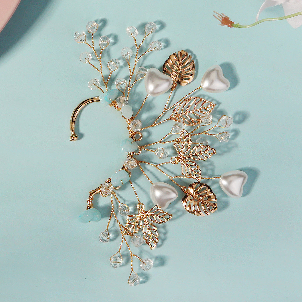 Miallo Elf Fairy Ears Handmade Earrings Creative Heart Shape Pearl Hollowed Flower Leaf Handcraft Ear Accessories ERS-J4285G