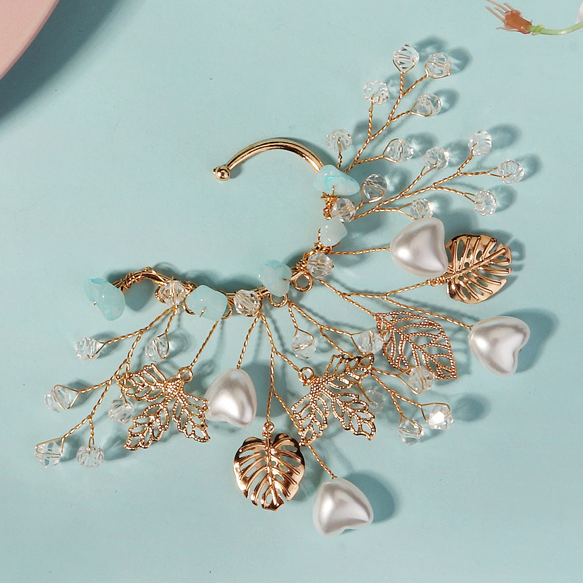 Miallo Elf Fairy Ears Handmade Earrings Creative Heart Shape Pearl Hollowed Flower Leaf Handcraft Ear Accessories ERS-J4285G