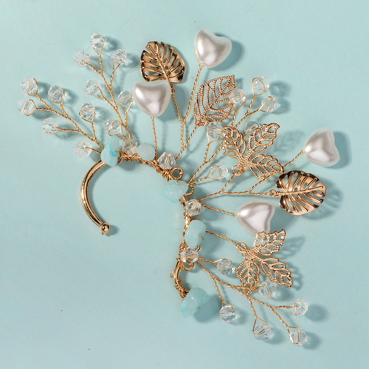 Miallo Elf Fairy Ears Handmade Earrings Creative Heart Shape Pearl Hollowed Flower Leaf Handcraft Ear Accessories ERS-J4285G
