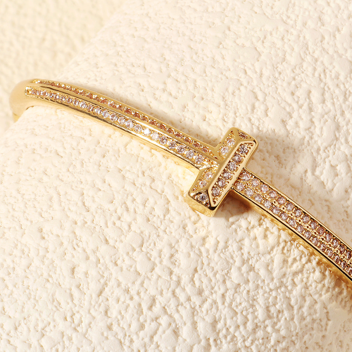 Miallo Simple Stylish Nail Pattern Bangle Copper Lnlaid With Zircon Daily Accessories BS-J5520G