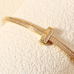 Miallo Simple Stylish Nail Pattern Bangle Copper Lnlaid With Zircon Daily Accessories BS-J5520G