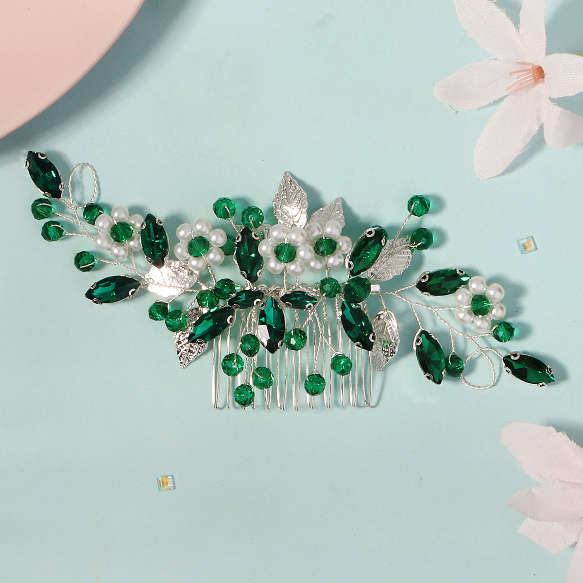 Miallo Hot Selling Bridal Crystal Pearl Flower Handmade Wedding Headpiece Hair Combs Metal Leave Hair Accessories HS-J6628