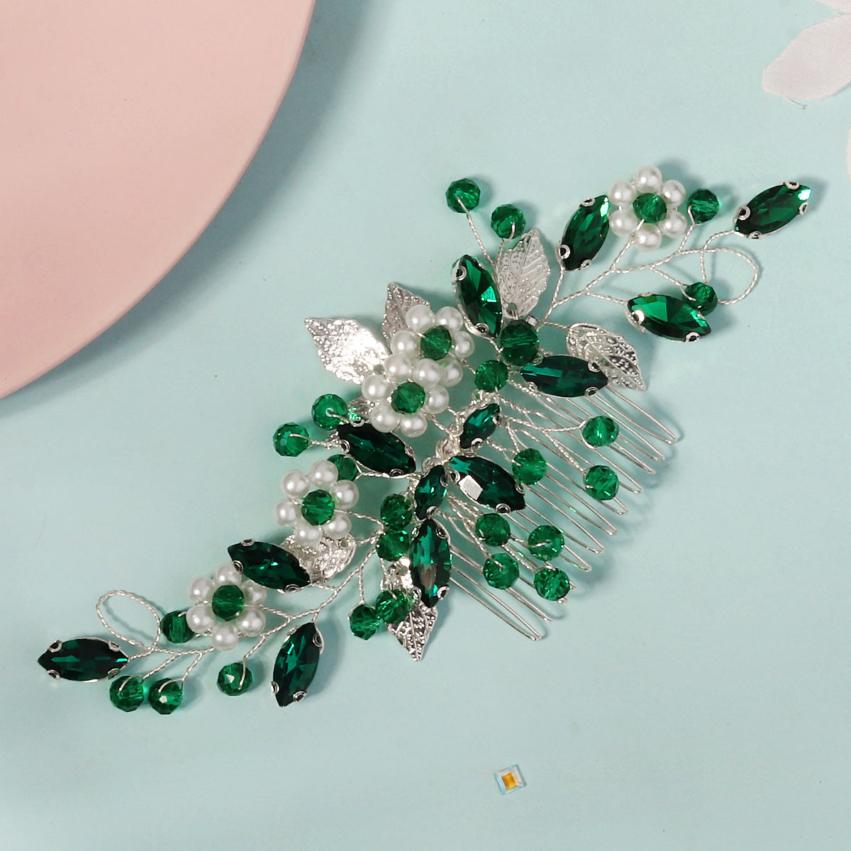Miallo Hot Selling Bridal Crystal Pearl Flower Handmade Wedding Headpiece Hair Combs Metal Leave Hair Accessories HS-J6628