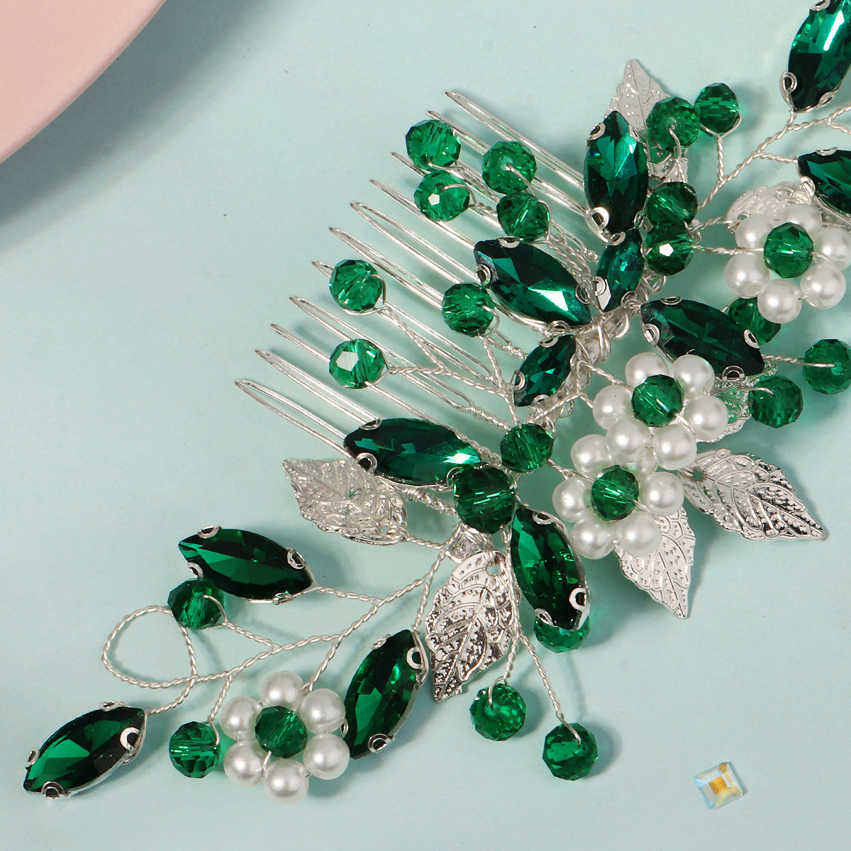 Miallo Hot Selling Bridal Crystal Pearl Flower Handmade Wedding Headpiece Hair Combs Metal Leave Hair Accessories HS-J6628