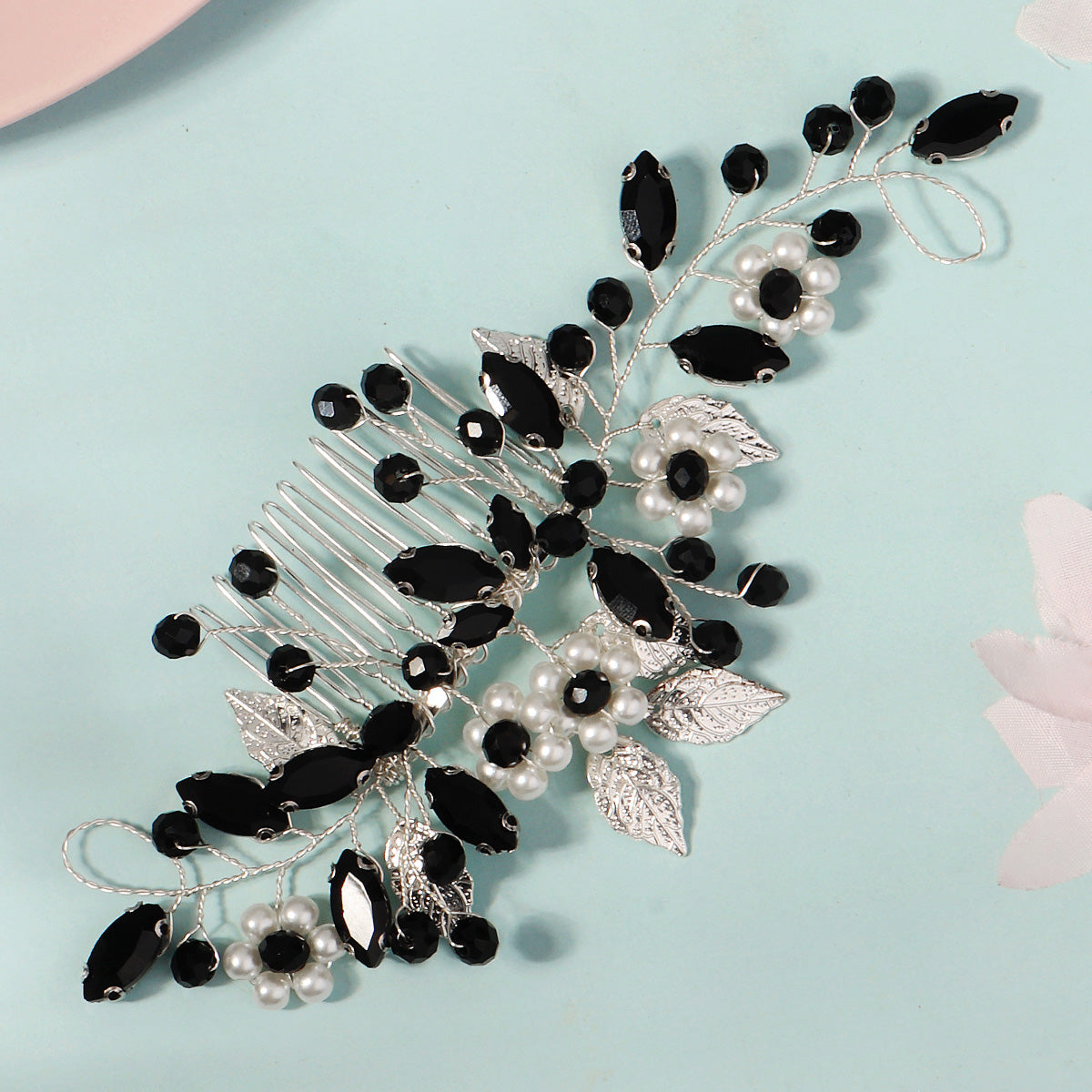 Miallo Hot Selling Bridal Crystal Pearl Flower Handmade Wedding Headpiece Hair Combs Metal Leave Hair Accessories HS-J6628