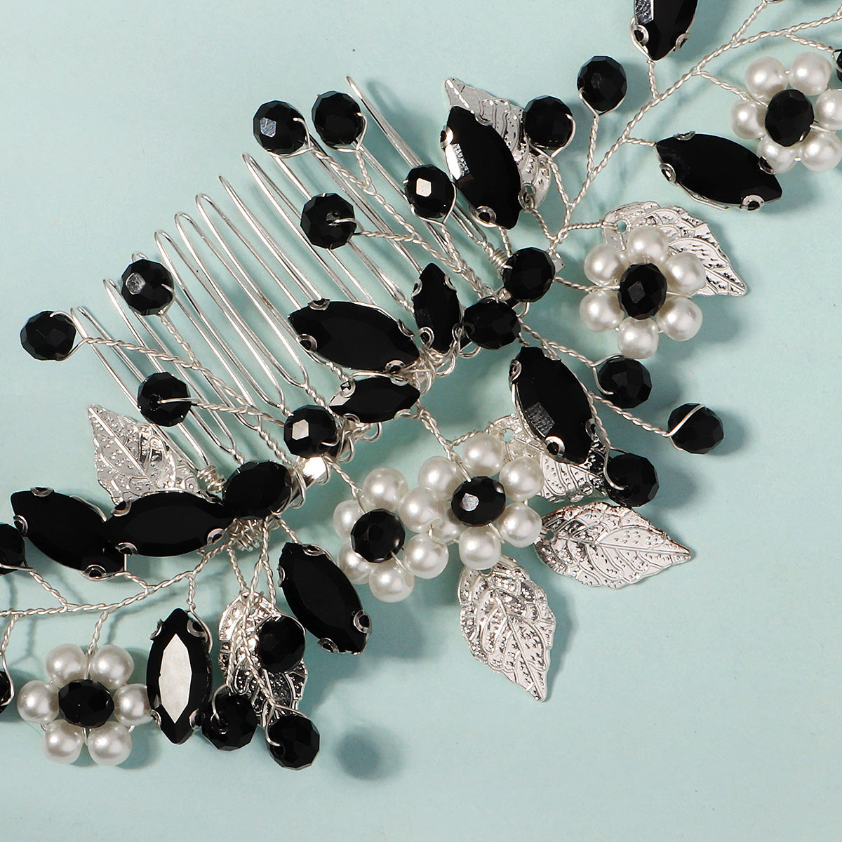 Miallo Hot Selling Bridal Crystal Pearl Flower Handmade Wedding Headpiece Hair Combs Metal Leave Hair Accessories HS-J6628