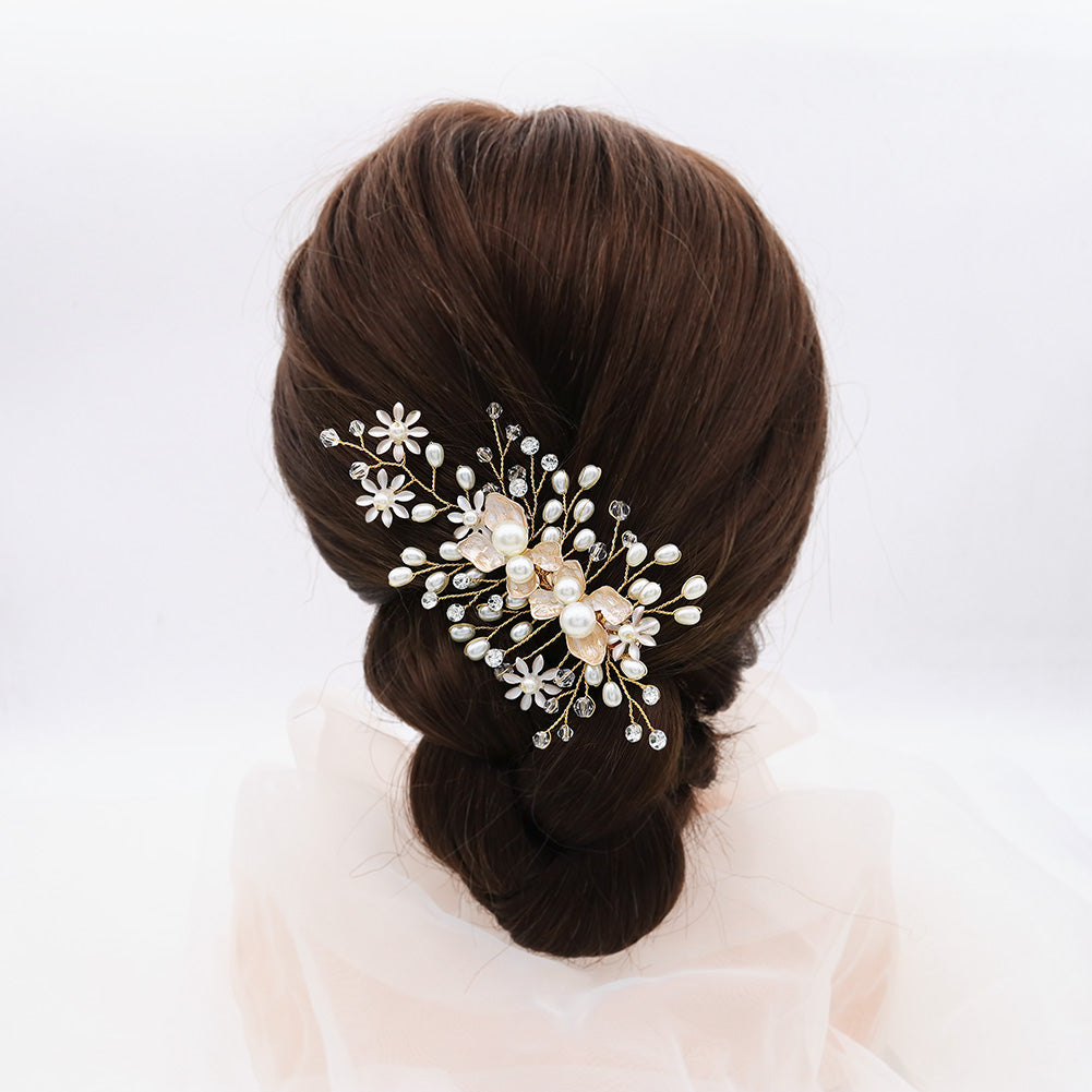 Miallo Exquisite Flower Shap Handmade Fashion Pearl Hair Clip Bridal Wedding Rhinestone Headpiece Jewelry For Women HS-J6147