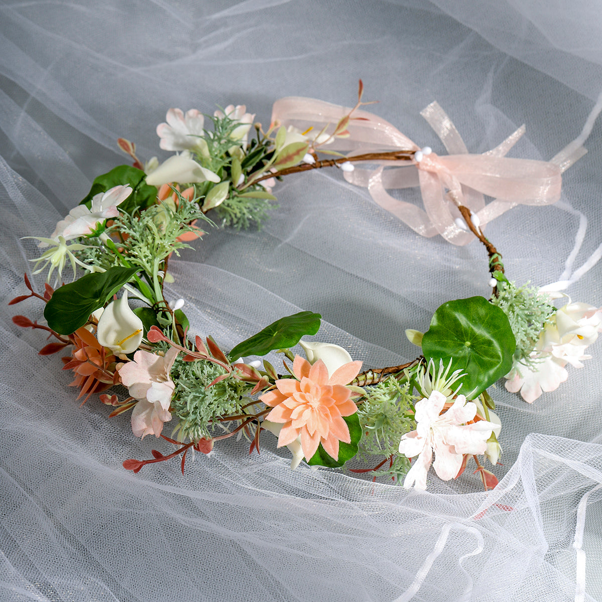 Miallo Women's Fabric Wedding Wreath Crown Headband Artificial Flower Wreath Girl Bridesmaid Birthday Party Dress Up Props HS-J7172
