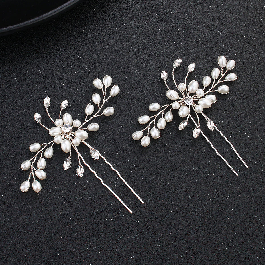 Miallo Simple Pearl Hair Pins (3 pcs/pack) Bridal Wedding Sets Party Hair Accessory Wedding Flower Rhinestone Hair Pins HS-J4475