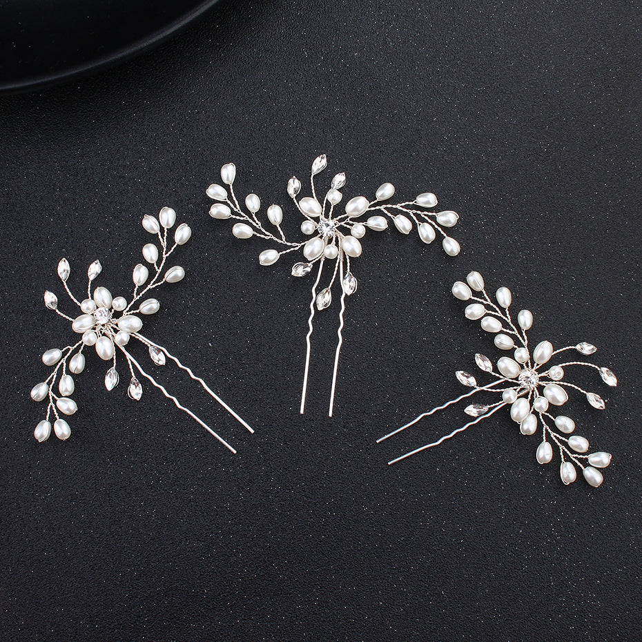 Miallo Simple Pearl Hair Pins (3 pcs/pack) Bridal Wedding Sets Party Hair Accessory Wedding Flower Rhinestone Hair Pins HS-J4475
