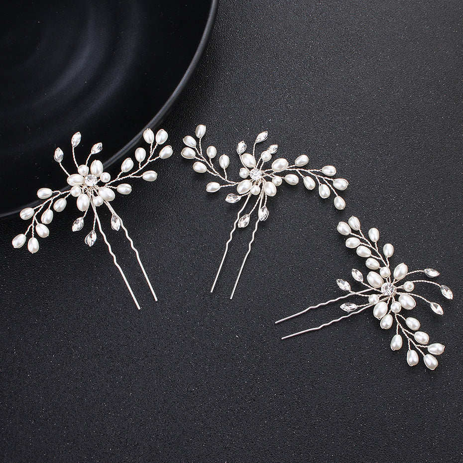Miallo Simple Pearl Hair Pins (3 pcs/pack) Bridal Wedding Sets Party Hair Accessory Wedding Flower Rhinestone Hair Pins HS-J4475