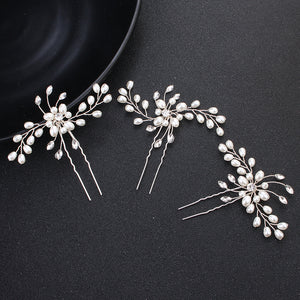 Miallo Simple Pearl Hair Pins (3 pcs/pack) Bridal Wedding Sets Party Hair Accessory Wedding Flower Rhinestone Hair Pins HS-J4475