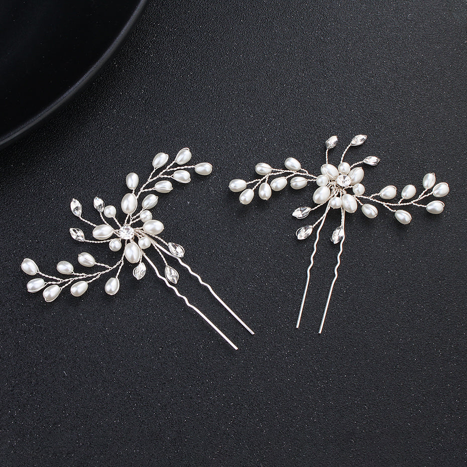 Miallo Simple Pearl Hair Pins (3 pcs/pack) Bridal Wedding Sets Party Hair Accessory Wedding Flower Rhinestone Hair Pins HS-J4475
