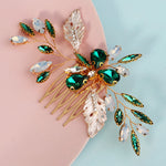 Load image into Gallery viewer, Miallo Vintage Gold Leaves and Crystal Side Comb for Wedding Elegant Green Rhinestones Bridal Hair Accessories HS-J7146GGREEN
