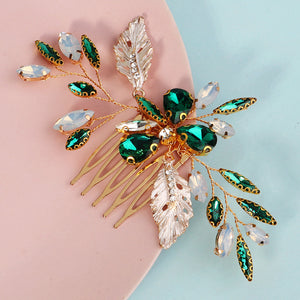 Miallo Vintage Gold Leaves and Crystal Side Comb for Wedding Elegant Green Rhinestones Bridal Hair Accessories HS-J7146GGREEN
