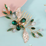 Load image into Gallery viewer, Miallo Vintage Gold Leaves and Crystal Side Comb for Wedding Elegant Green Rhinestones Bridal Hair Accessories HS-J7146GGREEN
