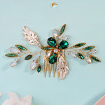 Load image into Gallery viewer, Miallo Vintage Gold Leaves and Crystal Side Comb for Wedding Elegant Green Rhinestones Bridal Hair Accessories HS-J7146GGREEN
