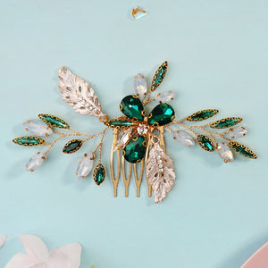 Miallo Vintage Gold Leaves and Crystal Side Comb for Wedding Elegant Green Rhinestones Bridal Hair Accessories HS-J7146GGREEN
