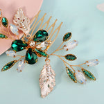 Load image into Gallery viewer, Miallo Vintage Gold Leaves and Crystal Side Comb for Wedding Elegant Green Rhinestones Bridal Hair Accessories HS-J7146GGREEN
