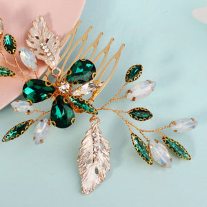 Miallo Vintage Gold Leaves and Crystal Side Comb for Wedding Elegant Green Rhinestones Bridal Hair Accessories HS-J7146GGREEN