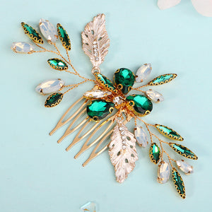 Miallo Vintage Gold Leaves and Crystal Side Comb for Wedding Elegant Green Rhinestones Bridal Hair Accessories HS-J7146GGREEN
