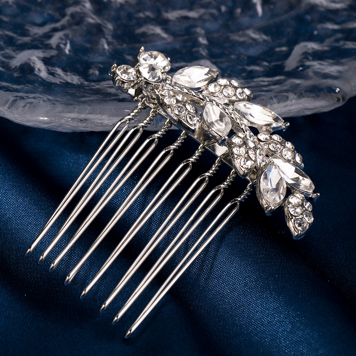 Miallo Exquisite Creative Rhinestone Leaf Hair Comb for Bride Wedding Hair Jewelry Shiny Hair Accessories for Women and Girl HS-J4375