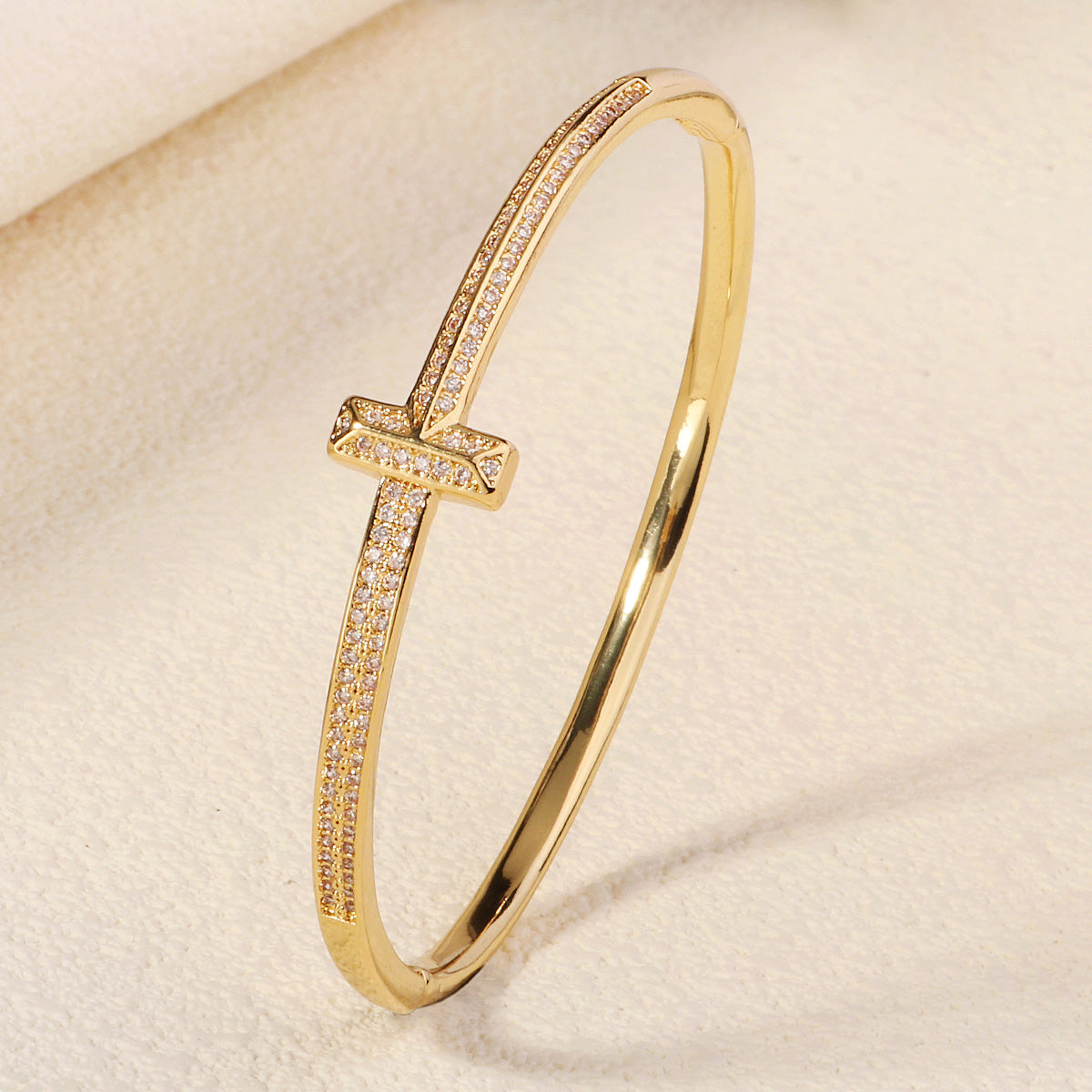 Miallo Simple Stylish Nail Pattern Bangle Copper Lnlaid With Zircon Daily Accessories BS-J5520G
