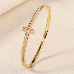 Miallo Simple Stylish Nail Pattern Bangle Copper Lnlaid With Zircon Daily Accessories BS-J5520G