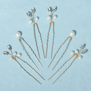 Miallo Simple Temperament High-quality Precious Hairpin (6 pcs/pack) Pearl And Metal Leaves Hair Accessories Bride Wedding Hair Jewelry HS-J6484