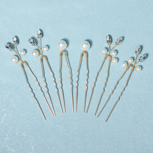 Miallo Simple Temperament High-quality Precious Hairpin (6 pcs/pack) Pearl And Metal Leaves Hair Accessories Bride Wedding Hair Jewelry HS-J6484