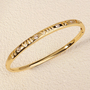 Miallo Vintage Hollowed-out Copper inlaid with Cubic Zircon Roman numerals Bangle Daily Accessories BS-J5529G